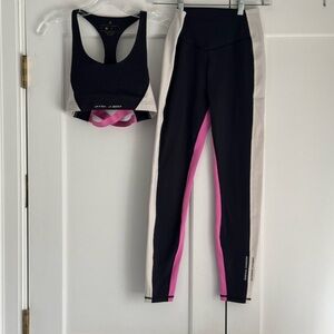 Spiritual Gangster Black White and Pink Women's Sports Bra and Leggings Set